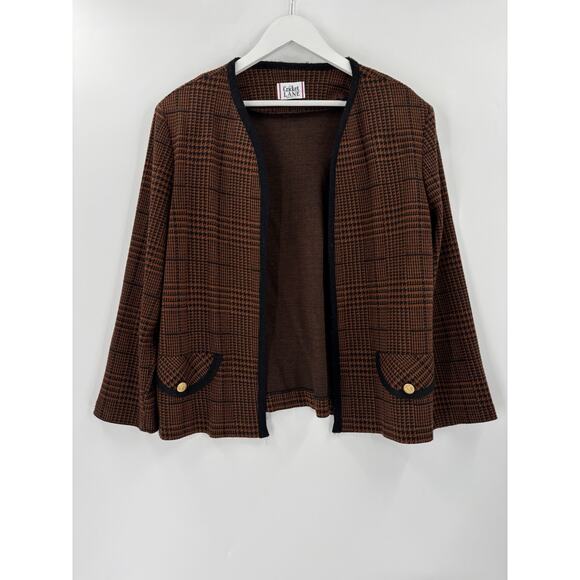 Vintage Cricket Lane Cardigan Sweater Womens 14 Brown Black Houndstooth Open - Picture 1 of 16